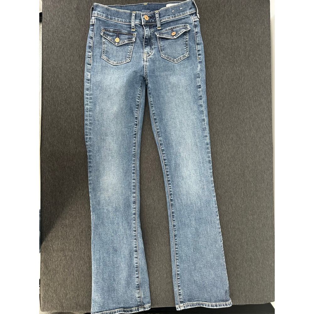 GAP Mid Rise Baby Boot Jean Size 27/4R Light Wash Front Flap Pockets - Picture 2 of 4